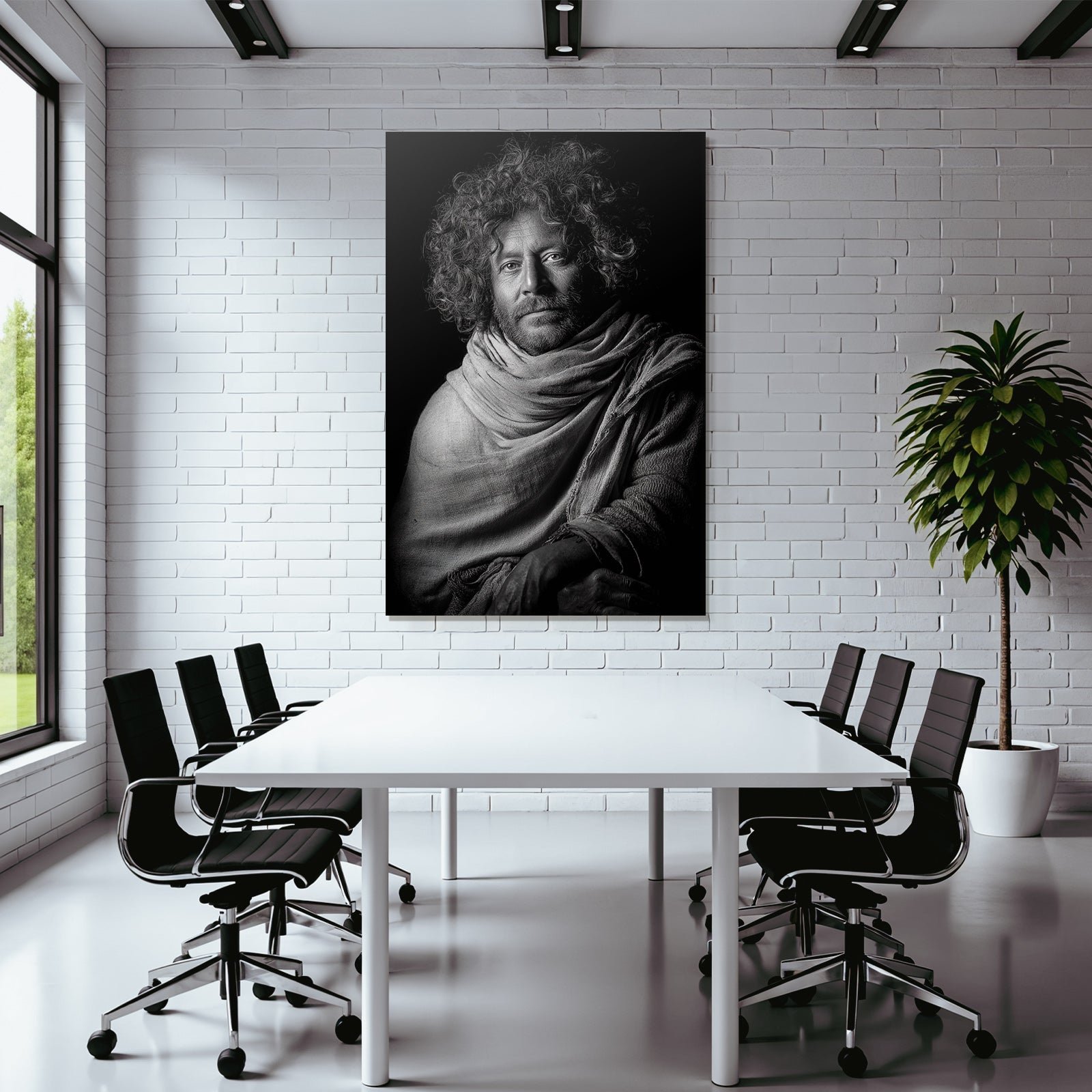 Portrait Von Person Mit Lockigem Haar Im Schwarz Weiss