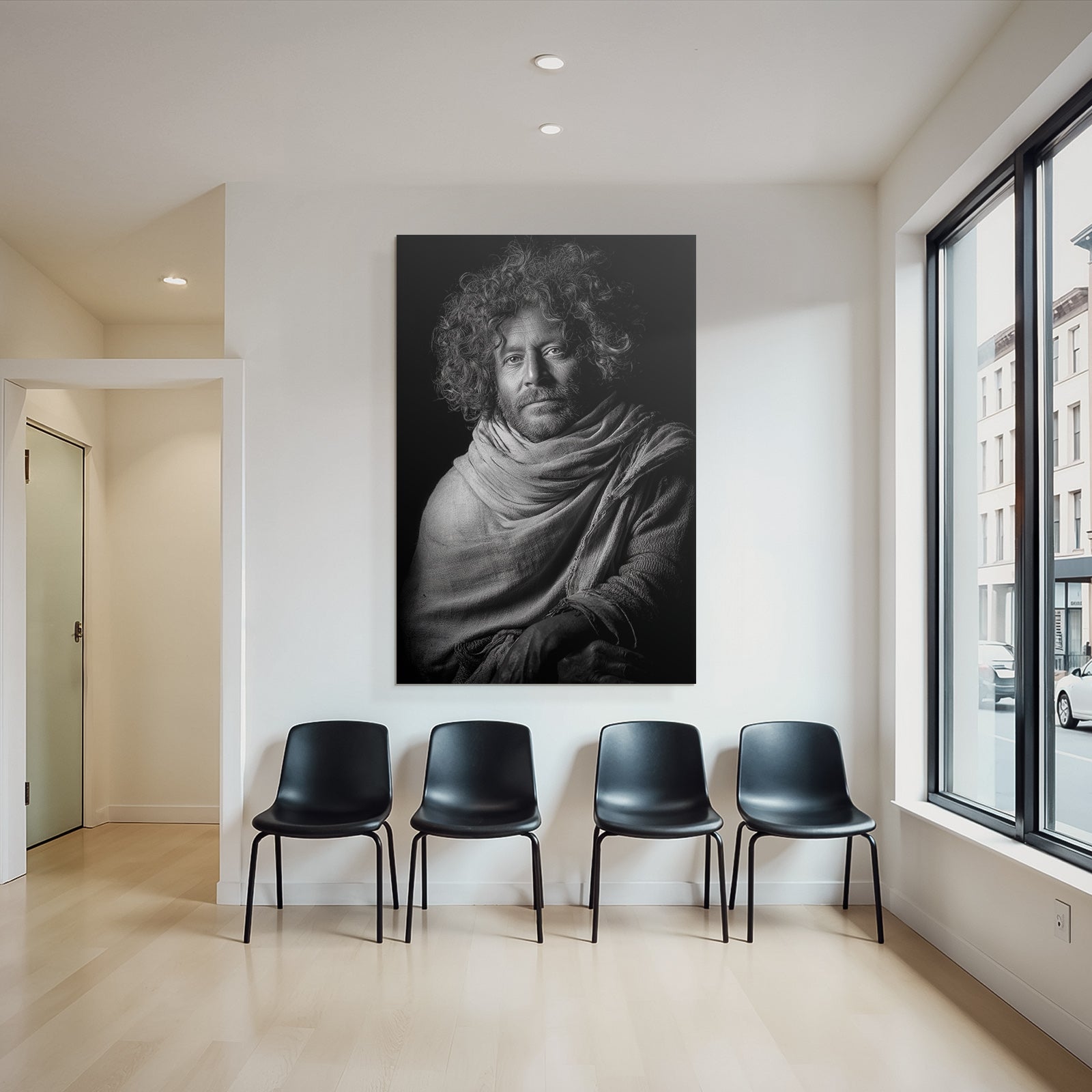 Portrait Von Person Mit Lockigem Haar Im Schwarz Weiss