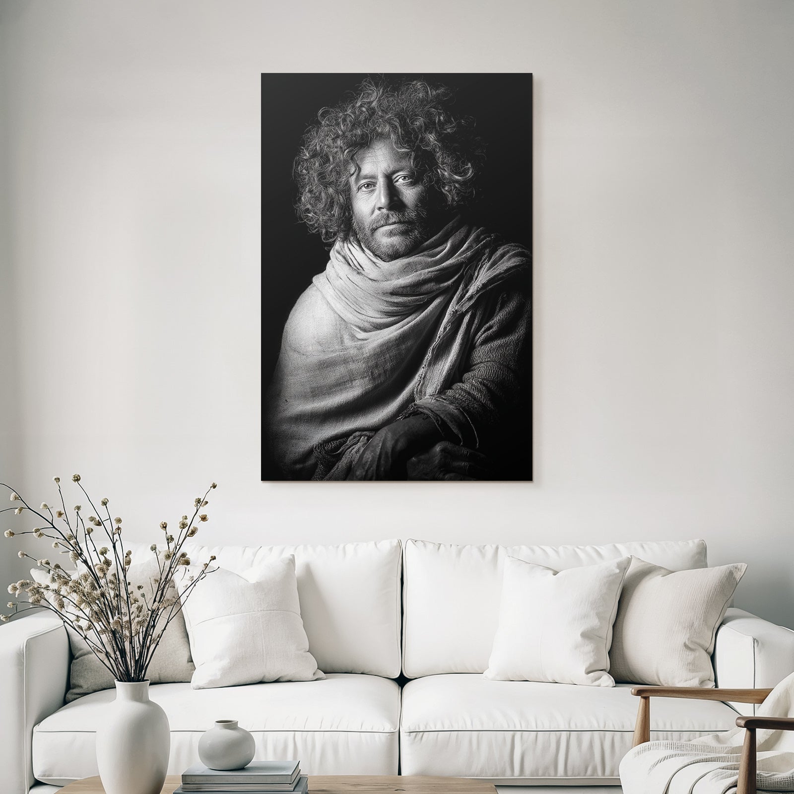 Portrait Von Person Mit Lockigem Haar Im Schwarz Weiss