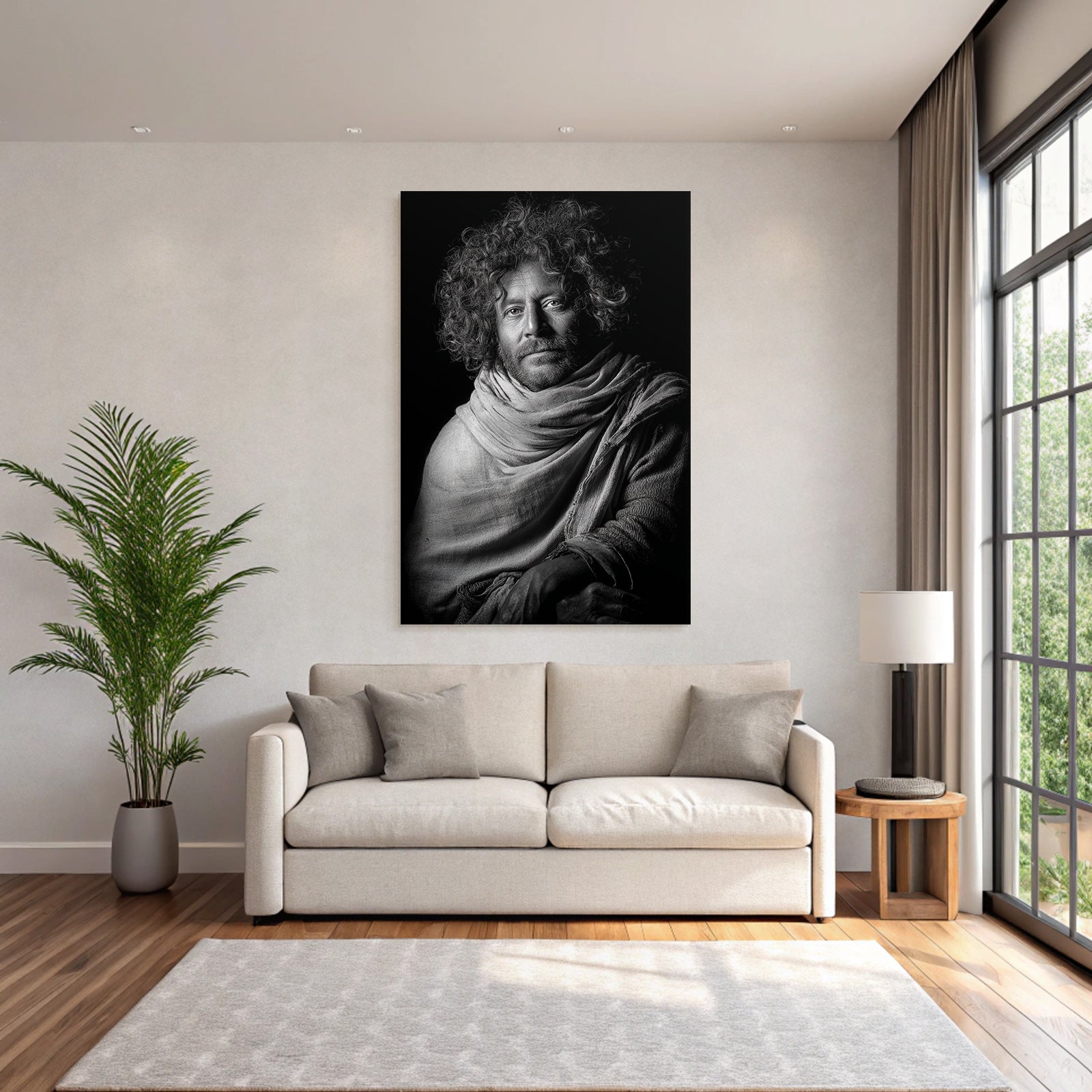 Portrait Von Person Mit Lockigem Haar Im Schwarz Weiss
