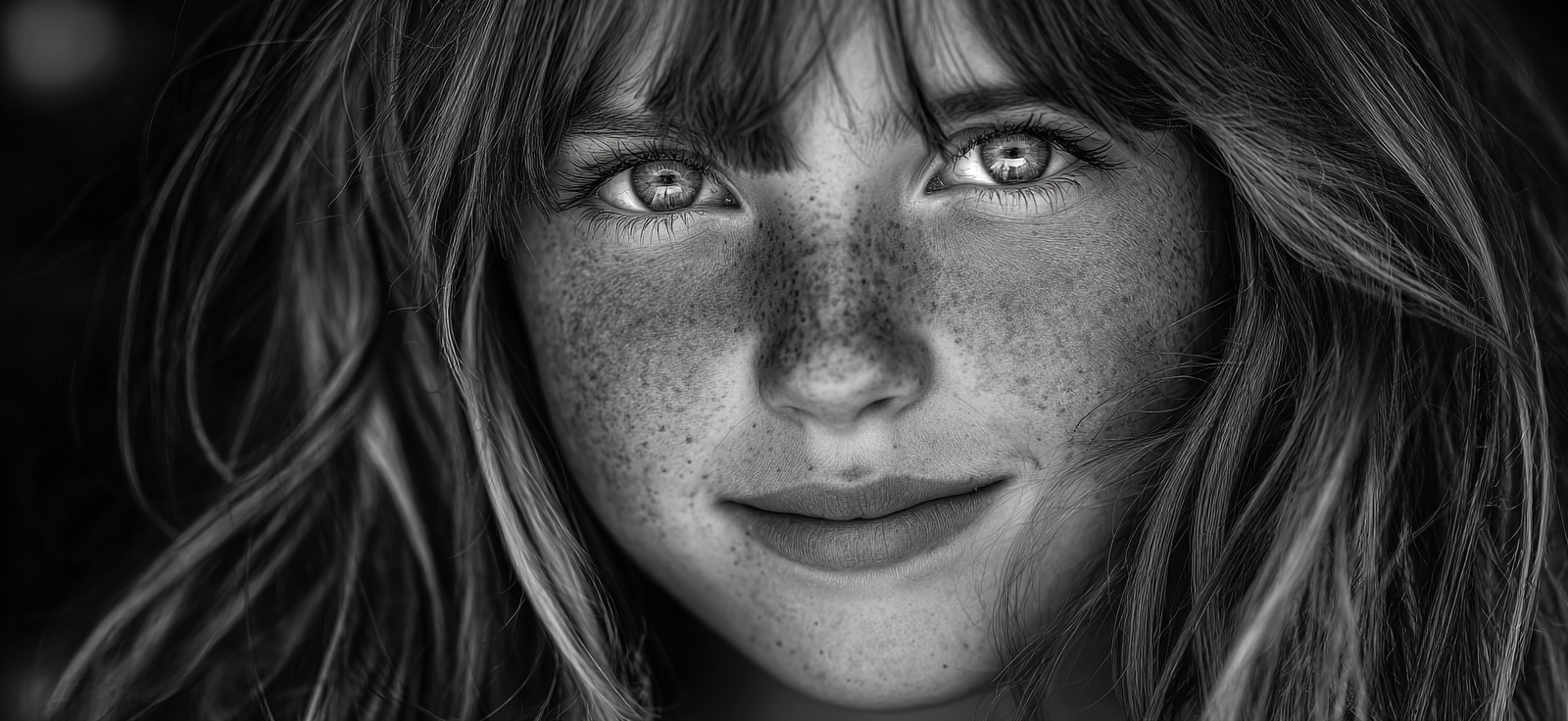 Naheaufnahme Schwarz Und Weiss Porträt Mit Springern Und Aussdrucksvollen Augen | Frauen und Maenner | Menschen und Emotionen