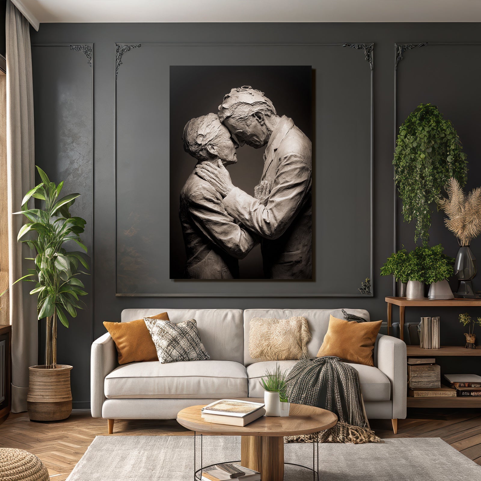 Porträts Elderliches Paar Umarmung Monochrom Skulptur