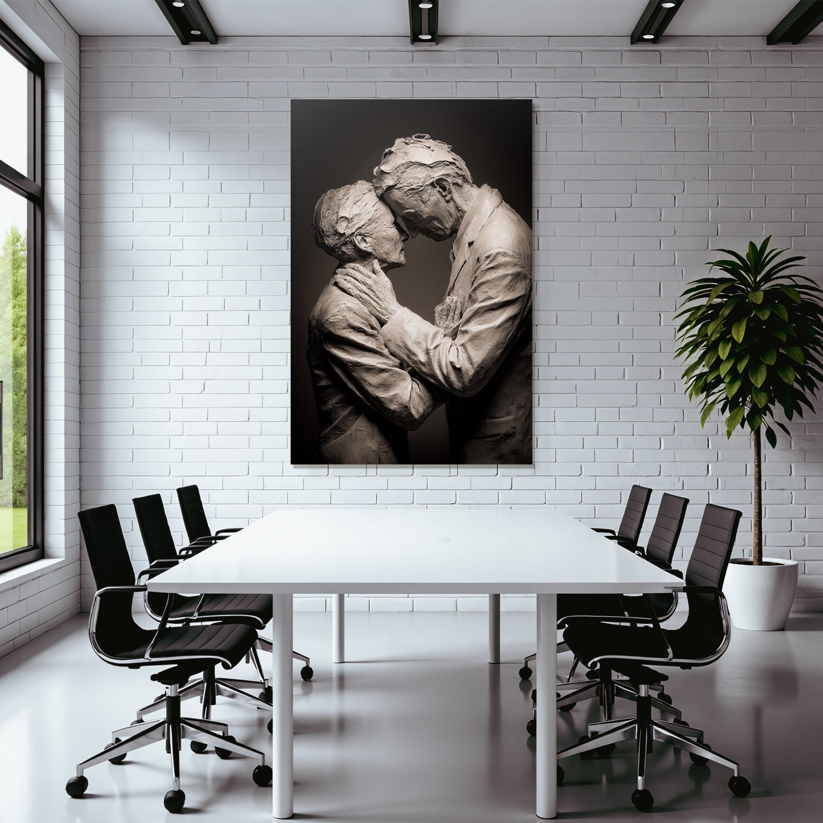 Porträts Elderliches Paar Umarmung Monochrom Skulptur