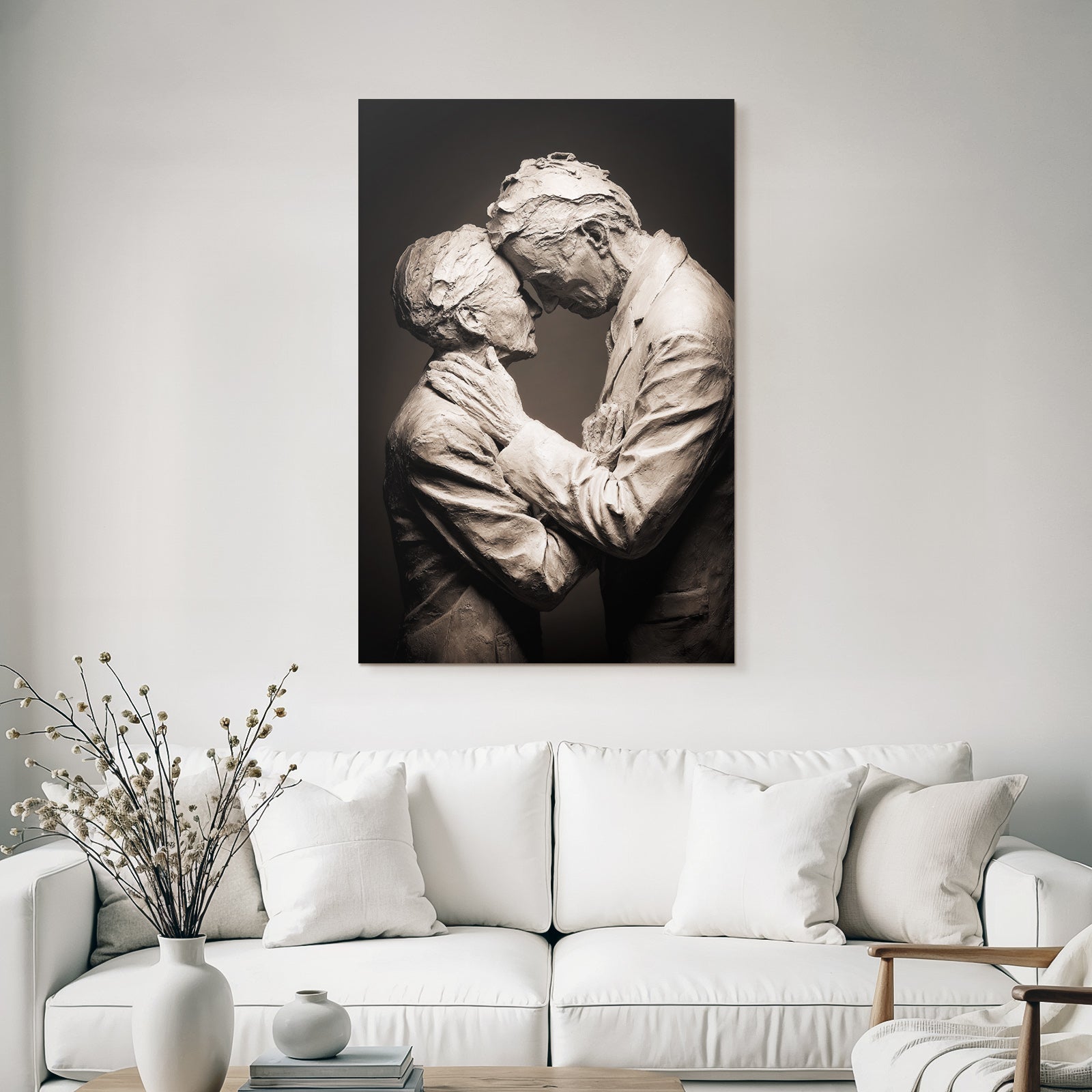Porträts Elderliches Paar Umarmung Monochrom Skulptur