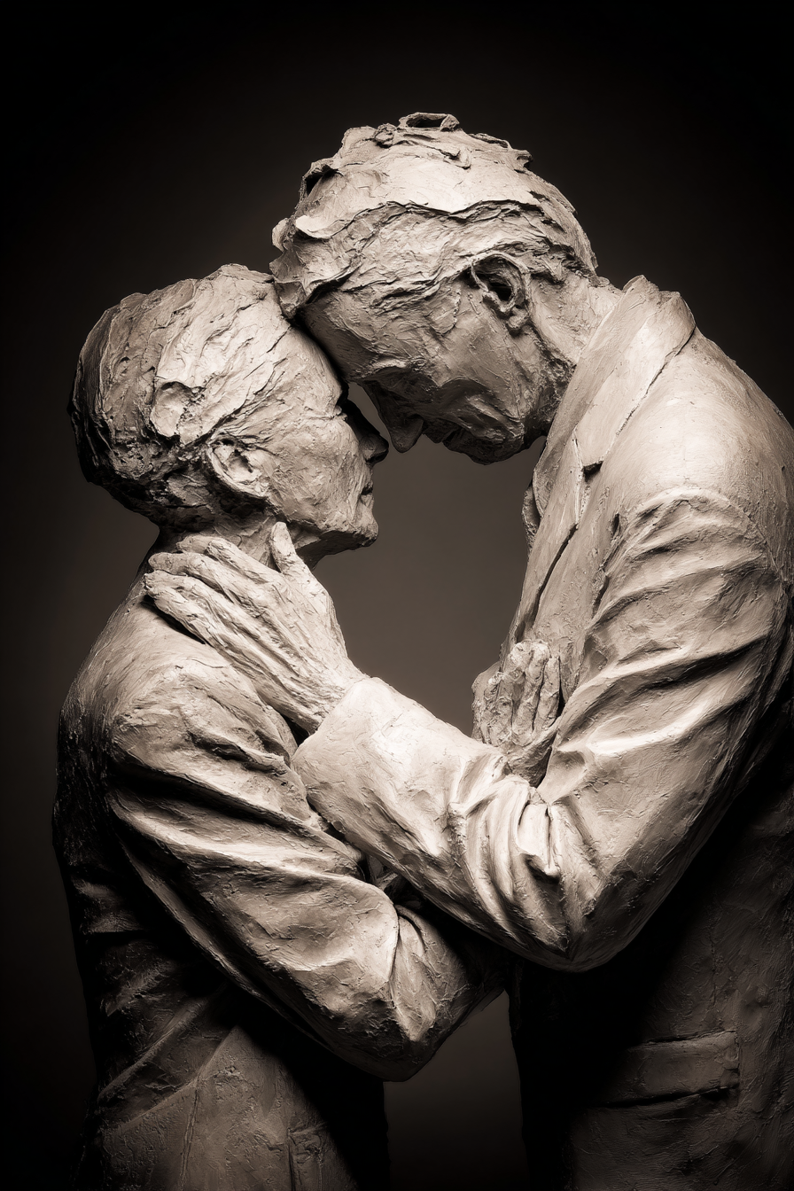 Porträts Elderliches Paar Umarmung Monochrom Skulptur | Liebe und Zweisamkeit | Menschen und Emotionen