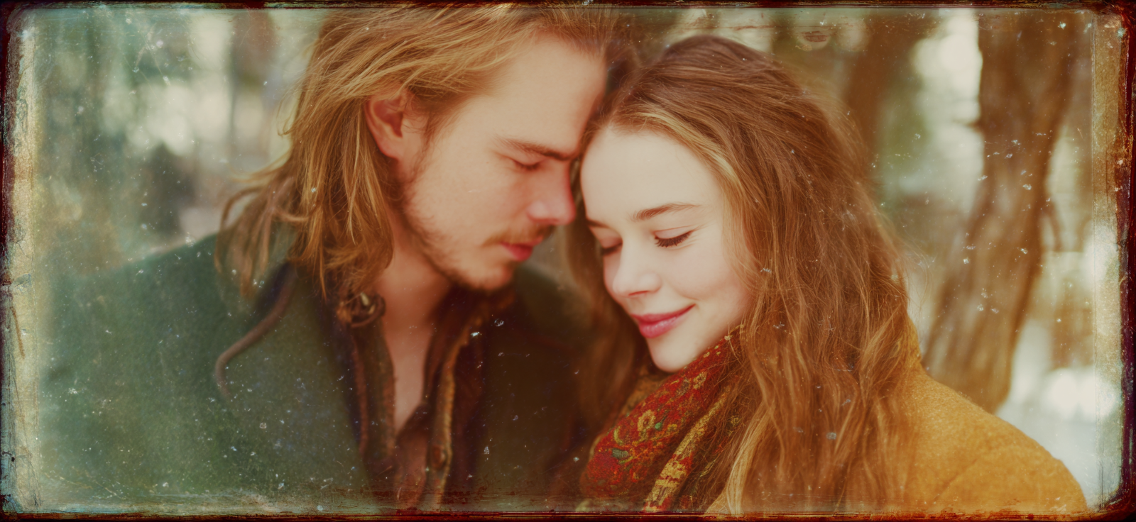 Porträts Intimes Moment Mit Vorhädern Berührung Im Winter Vintage Look | Liebe und Zweisamkeit | Menschen und Emotionen