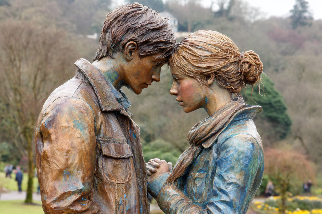 Porträts Junge Liebende Bronzeskulptur Park Garten | Liebe und Zweisamkeit | Menschen und Emotionen