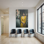 Porträts Frau In Gelbem Kleid Vintage Stil Steinwand Kopfsteinpflaster Gasse
