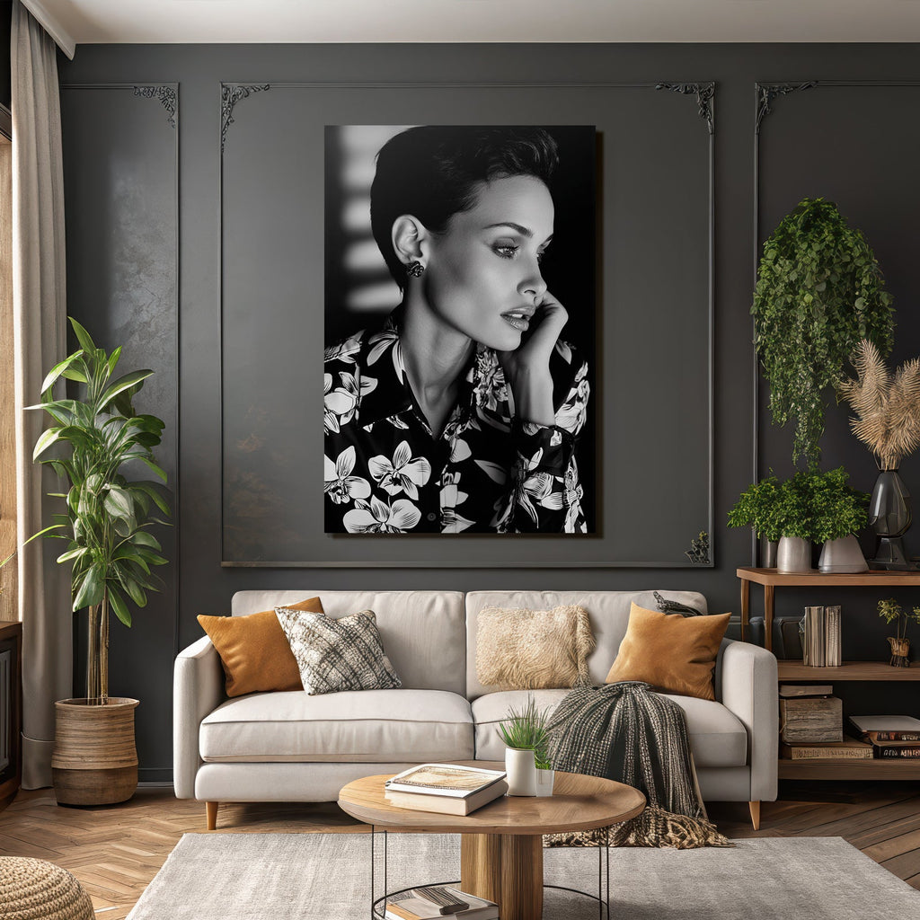 Porträts Schwarzweiss Portrait Person Mit Blumenhemd Dramatisches Lichtgestaltung