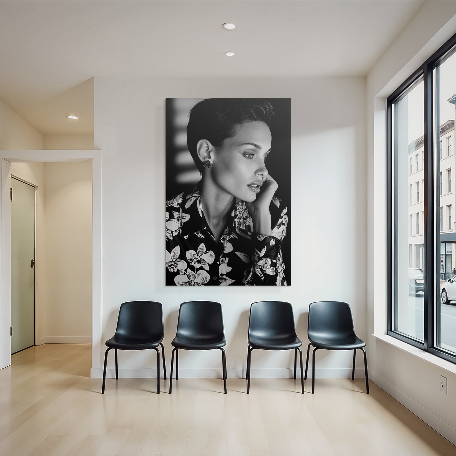 Porträts Schwarzweiss Portrait Person Mit Blumenhemd Dramatisches Lichtgestaltung