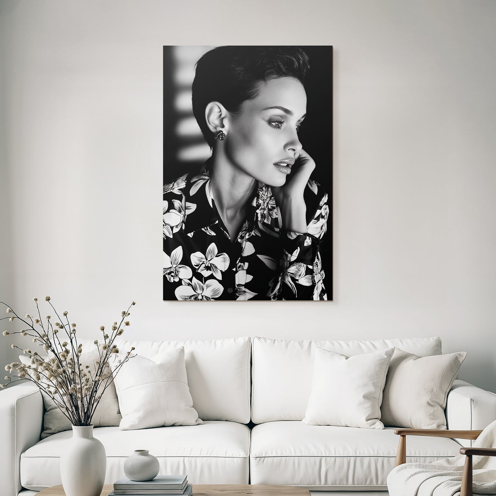 Porträts Schwarzweiss Portrait Person Mit Blumenhemd Dramatisches Lichtgestaltung