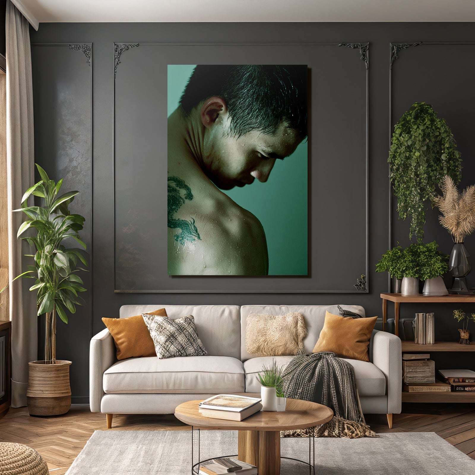 Dragon Tattoo Schulter Hals Wassertropfen Drama Grüne Lichter
