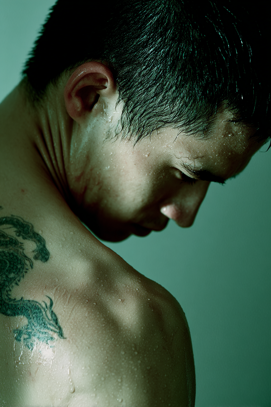 Dragon Tattoo Schulter Hals Wassertropfen Drama Grüne Lichter | Mode und Stil | Menschen und Emotionen