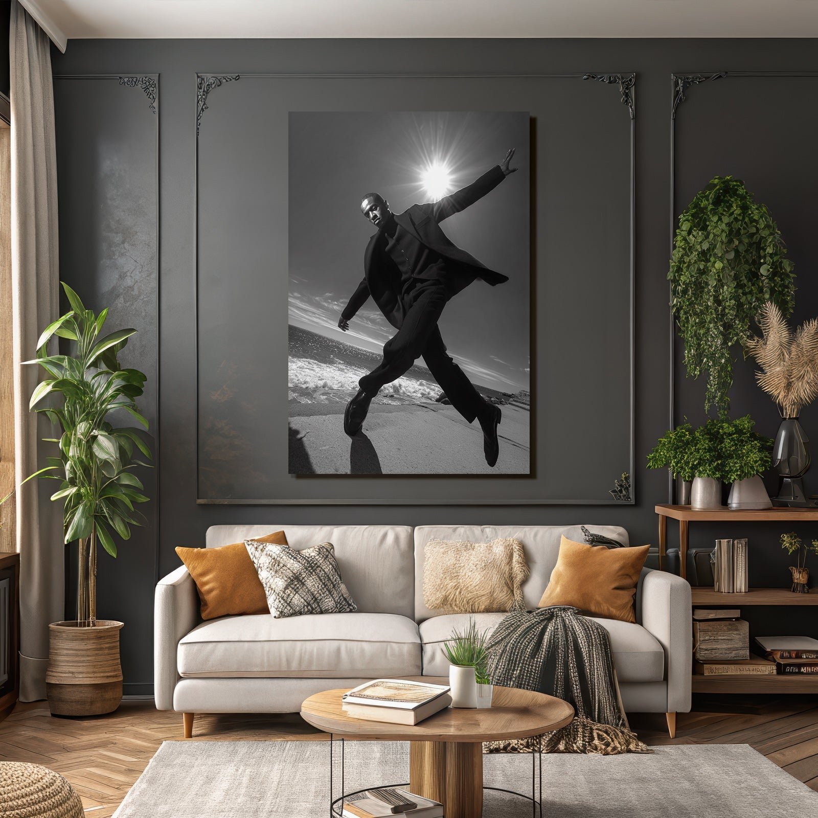 Dramatische Pose Küstenlandschaft Mit Sonnenstrahlen Bw Fashion