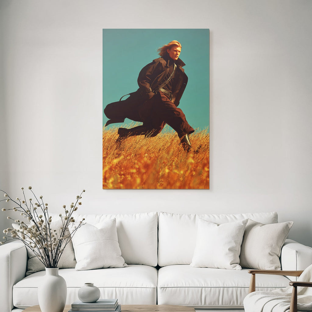 Laufende Person Im Feld Mit Hohem Gras Goldenes Licht