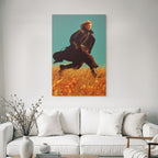 Laufende Person Im Feld Mit Hohem Gras Goldenes Licht