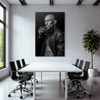 Muscular Bald Man Textured Jacket Smoking Cigarette Intense Black White Photo