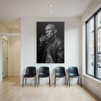 Muscular Bald Man Textured Jacket Smoking Cigarette Intense Black White Photo