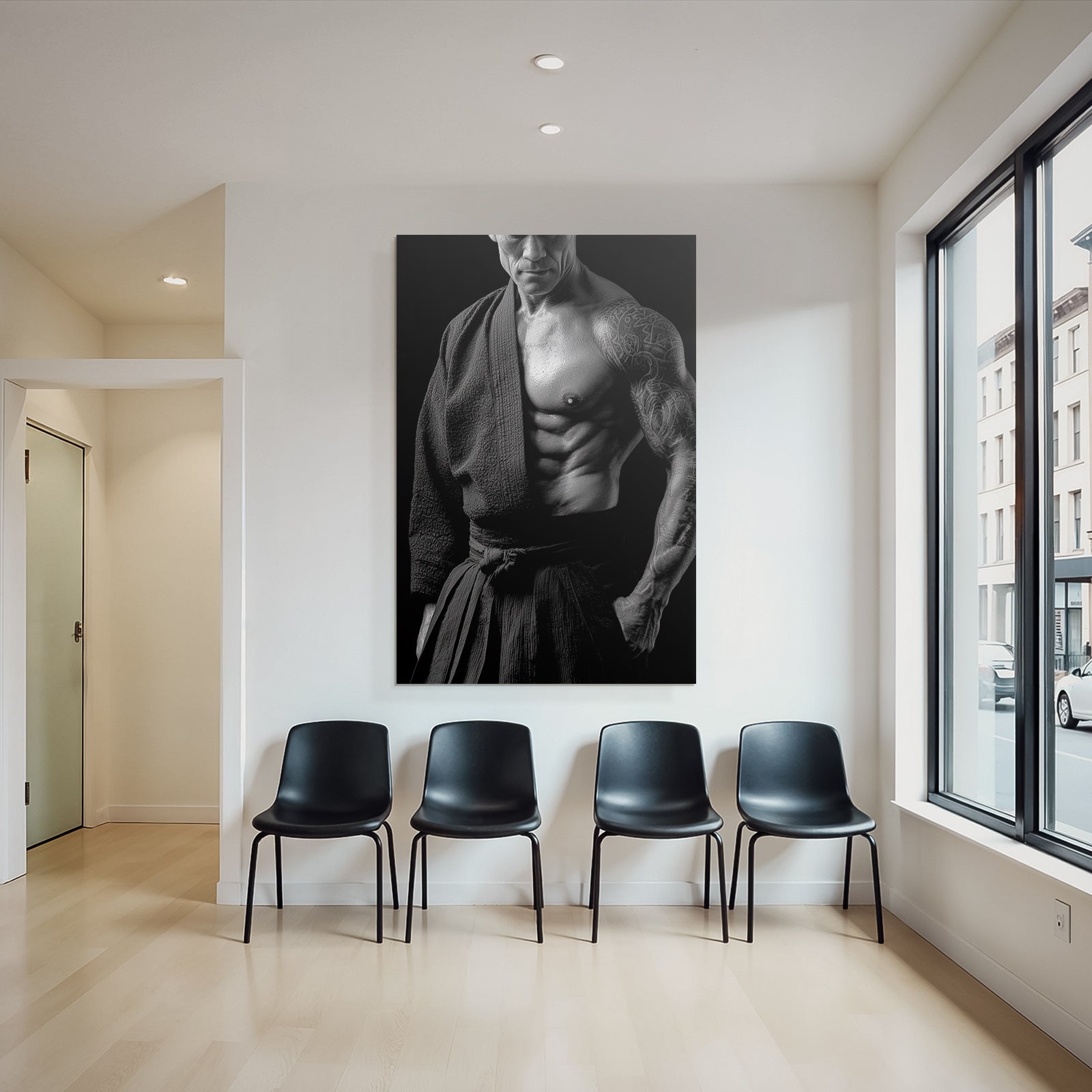 Muscularer Torso Martial Artist Tattoos Traditionelle Kampfsportkleidung