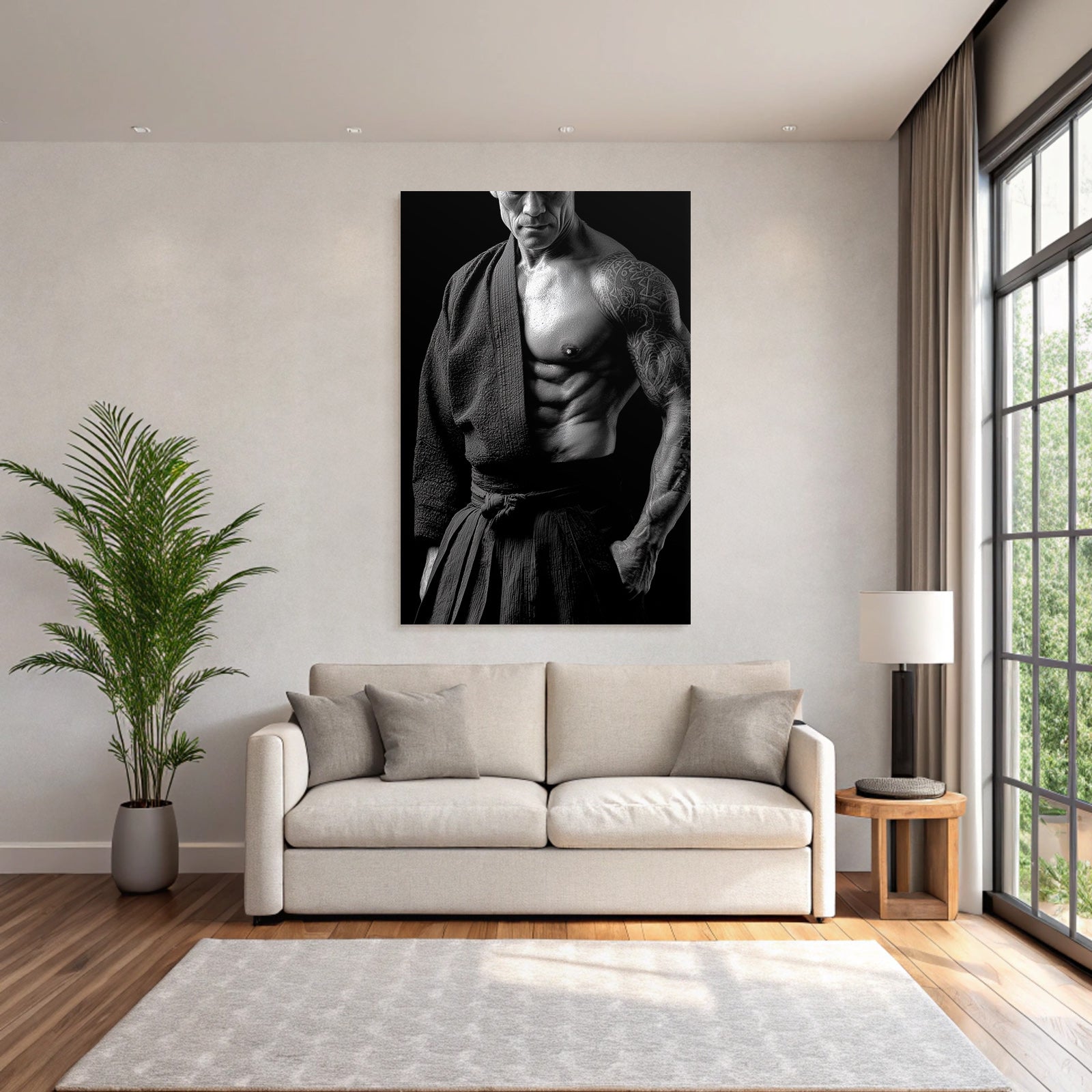 Muscularer Torso Martial Artist Tattoos Traditionelle Kampfsportkleidung