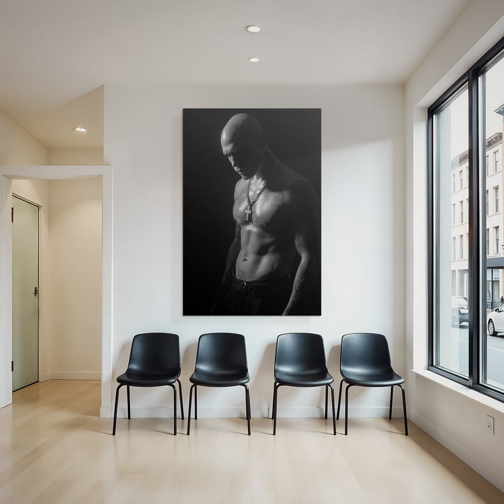 Muskelbepunktet Tatowierter Individüller Mit Abrasierter Kopf Bw Portrait