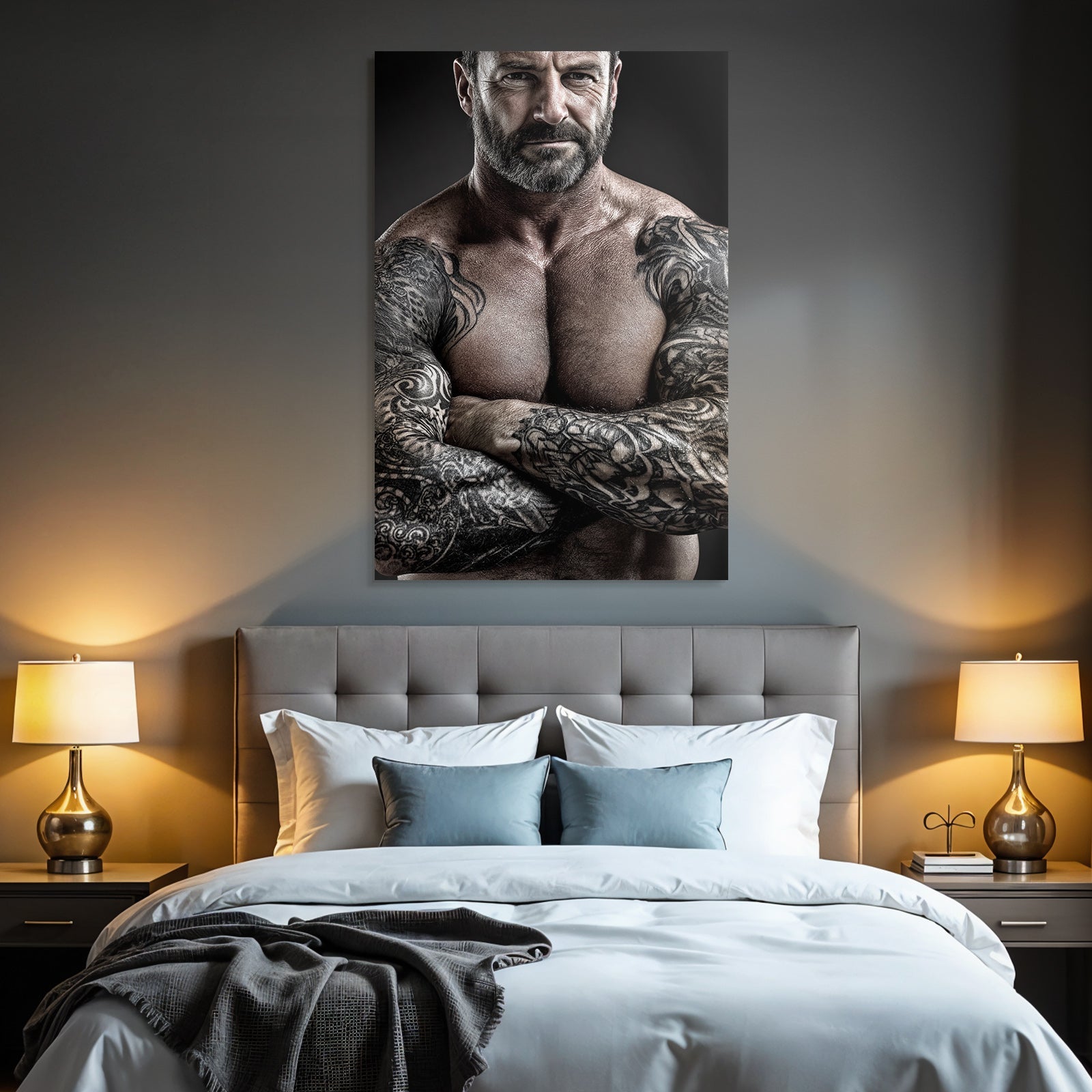 Muskelmännertattoo Pose Armen Verschloten