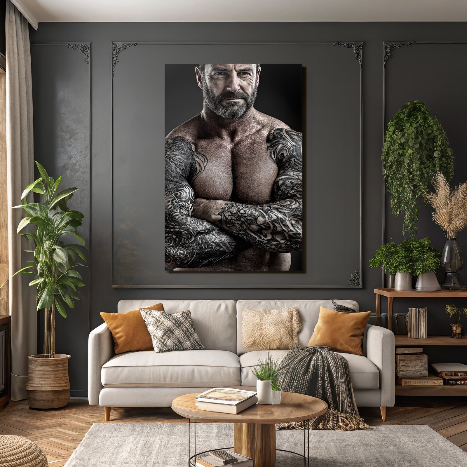 Muskelmännertattoo Pose Armen Verschloten