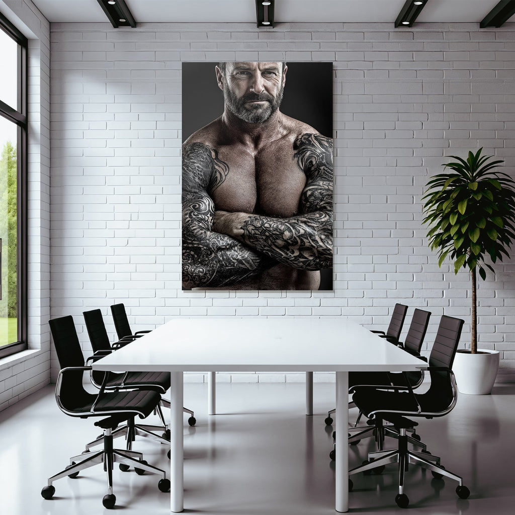 Muskelmännertattoo Pose Armen Verschloten