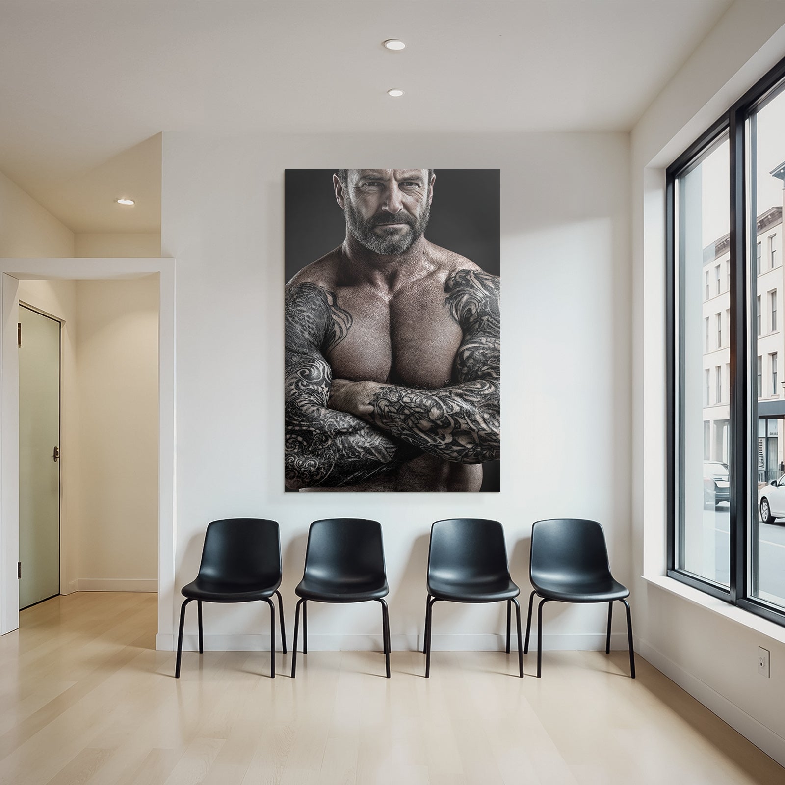 Muskelmännertattoo Pose Armen Verschloten