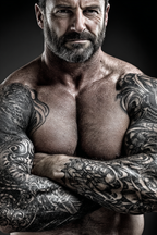 Muskelmännertattoo Pose Armen Verschloten | Mode und Stil | Menschen und Emotionen