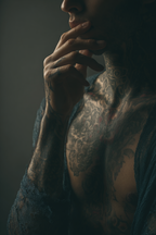 Nahaufnahme Porträt Person Mit Tattoos Hände Partial Profil Dramatische Beleuchtung | Mode und Stil | Menschen und Emotionen