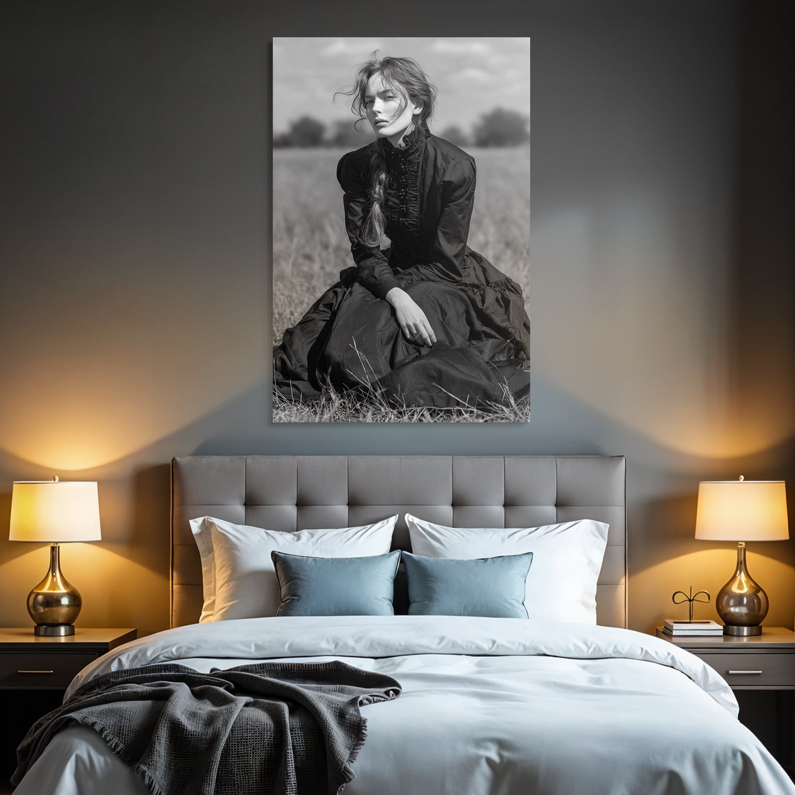 Person In Kleidung Vintage Auf Feld Sitzend Nachdenklich