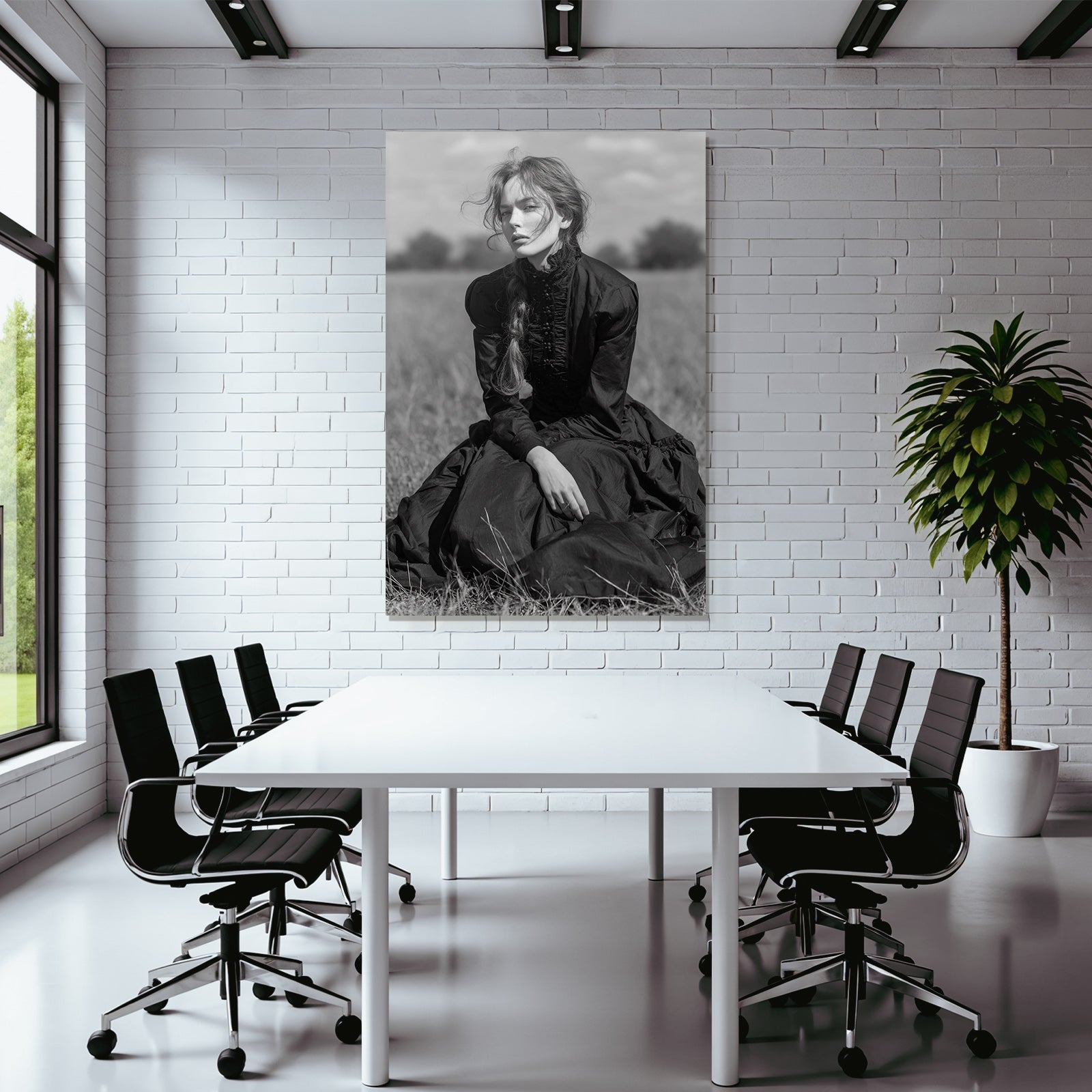 Person In Kleidung Vintage Auf Feld Sitzend Nachdenklich