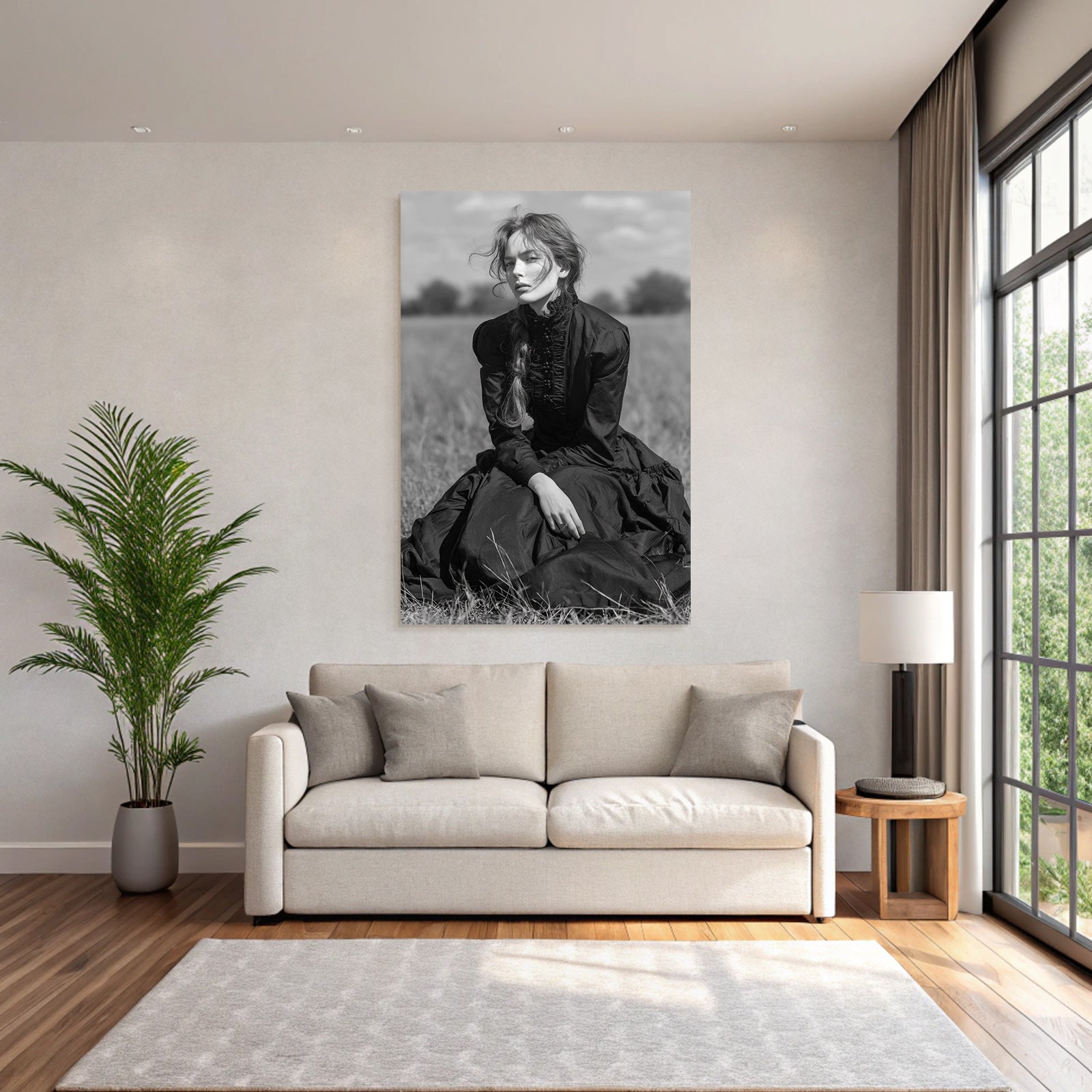 Person In Kleidung Vintage Auf Feld Sitzend Nachdenklich