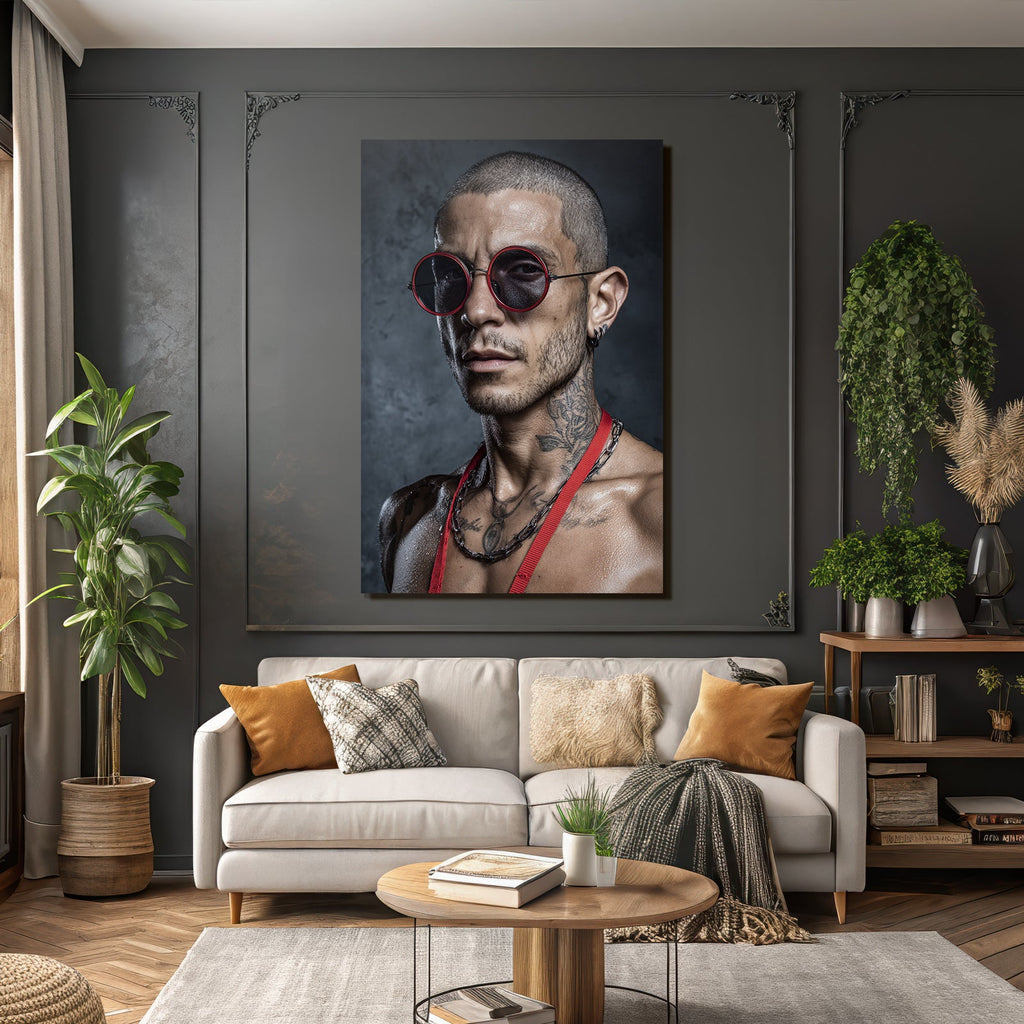 Portrait Person Sonnenbrille Tattoos