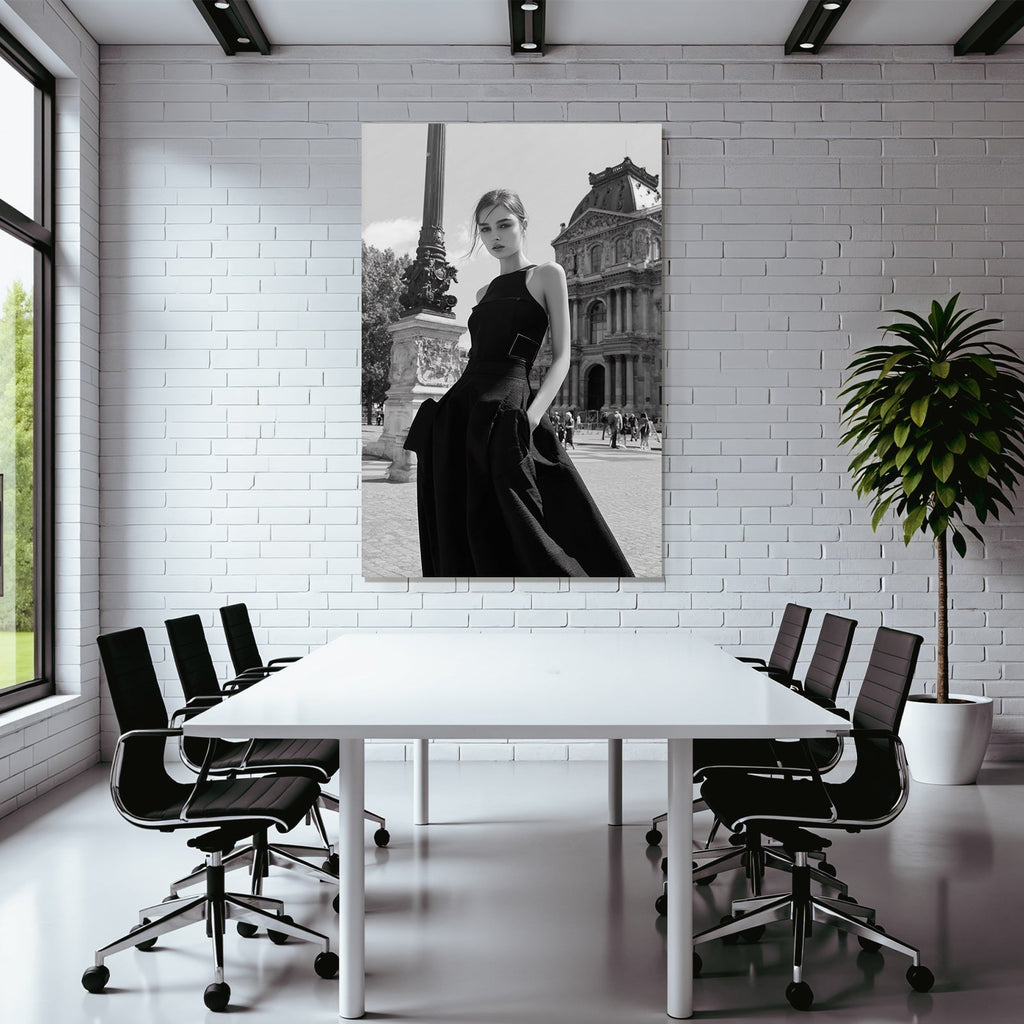 Stylische Fashion Fotografie Mit Modell Vor Architektonischem Hintergrund Schwarz Weiss