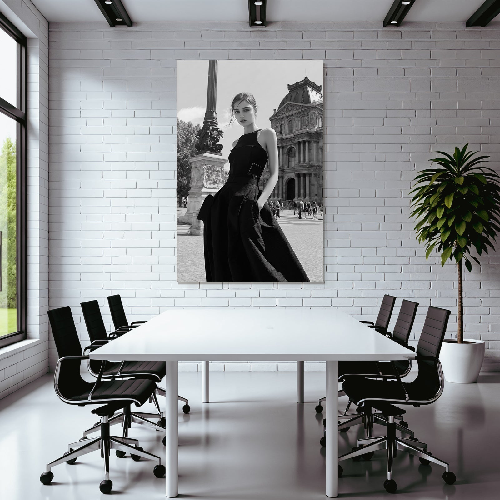 Stylische Fashion Fotografie Mit Modell Vor Architektonischem Hintergrund Schwarz Weiss