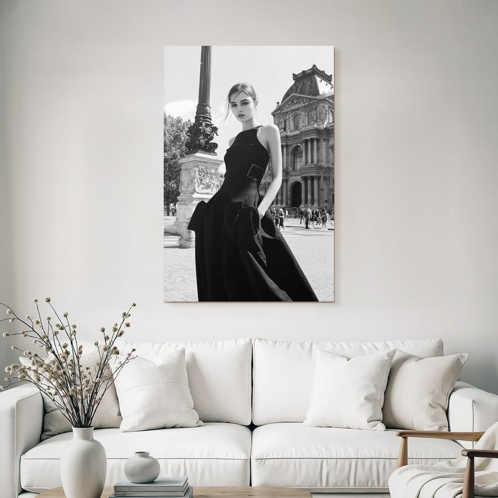 Stylische Fashion Fotografie Mit Modell Vor Architektonischem Hintergrund Schwarz Weiss