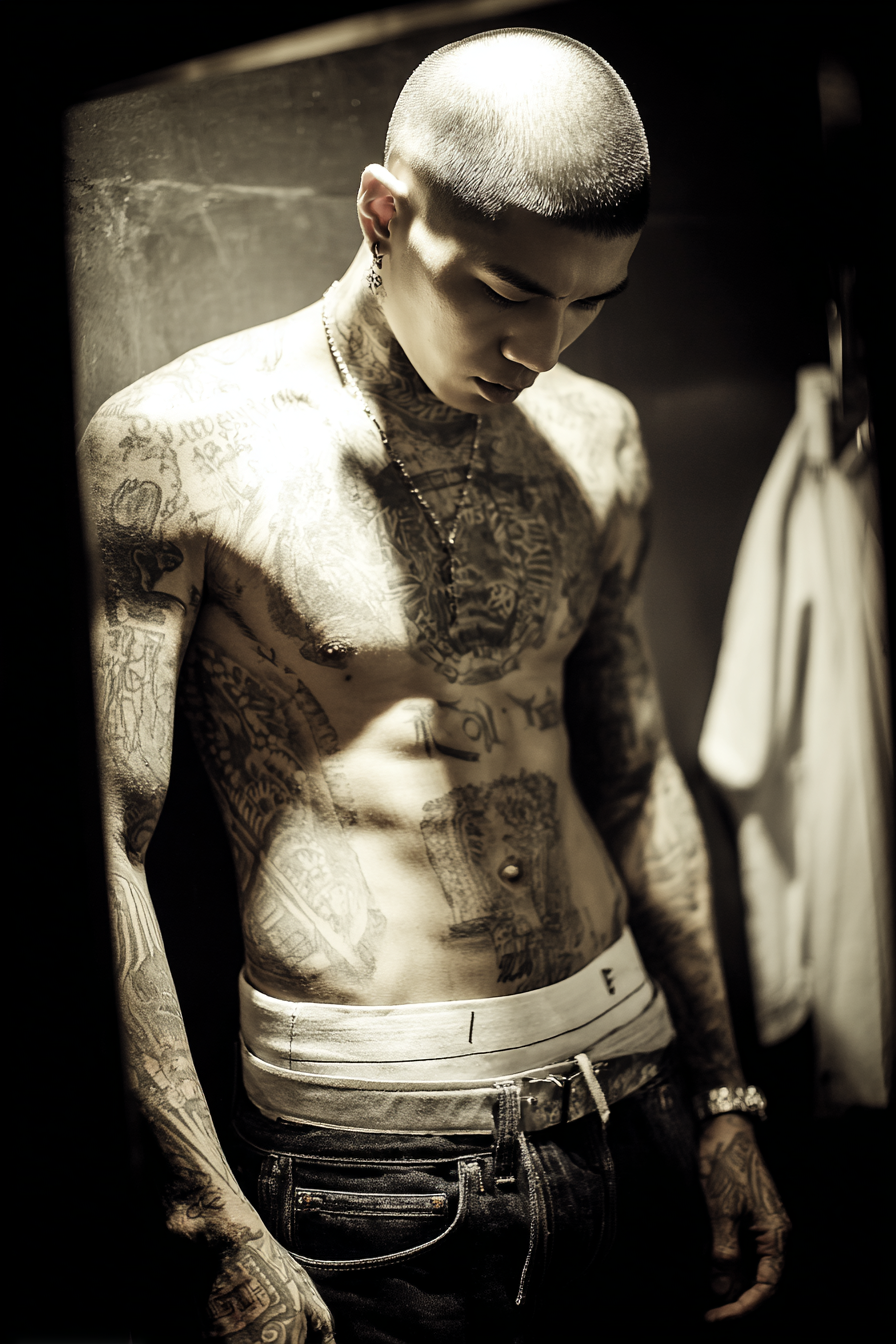 Tatowierter Individüller Mood Portrait Sw | Mode und Stil | Menschen und Emotionen