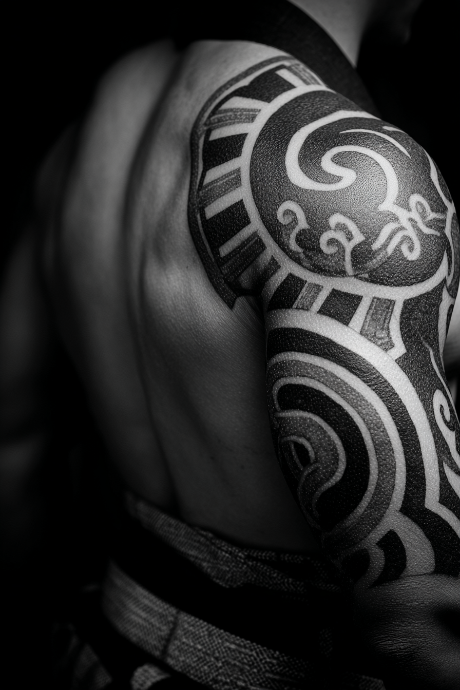 Tattoo Detail Geometric Muster Und Swirl Motive Upper Arm | Mode und Stil | Menschen und Emotionen