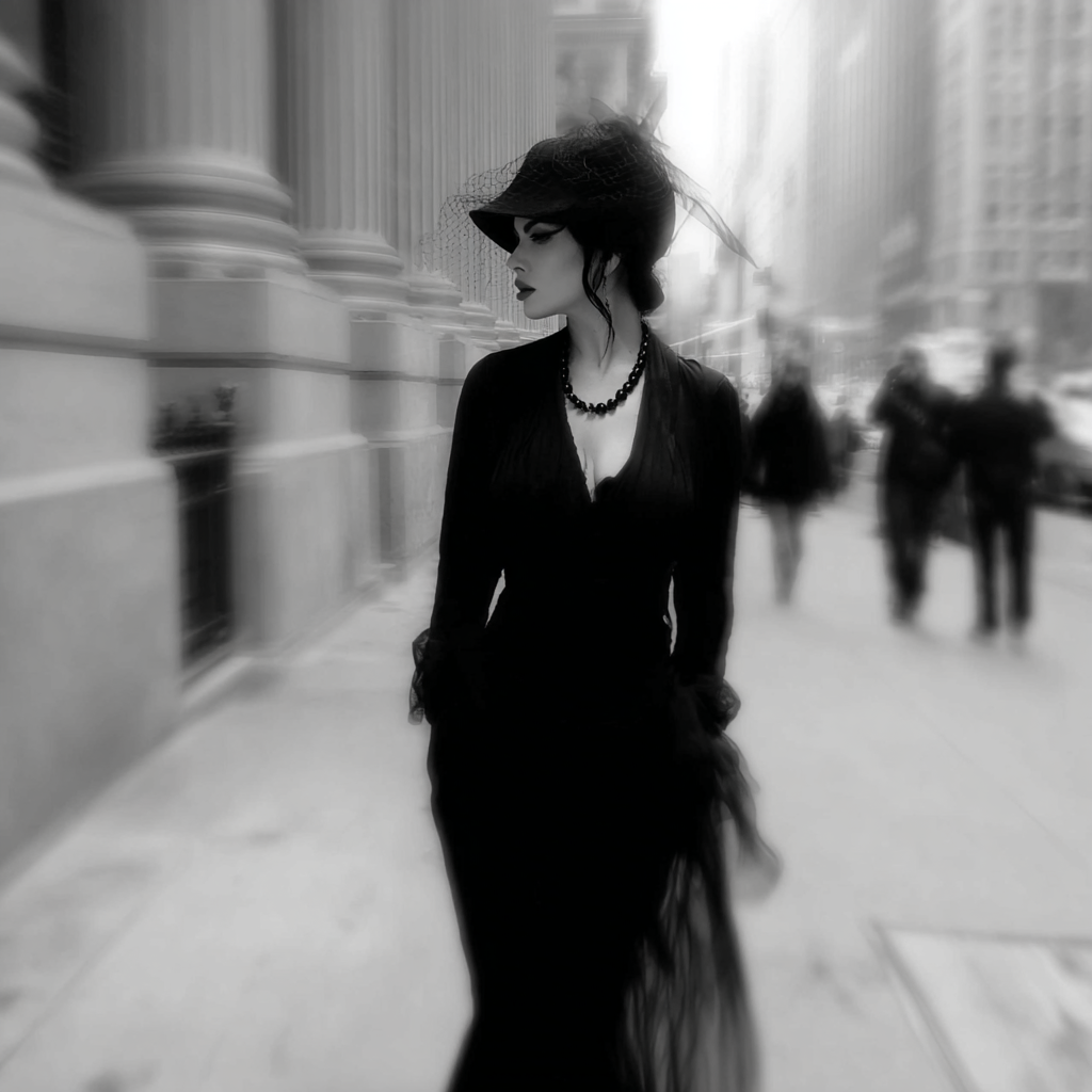 Porträts Schwarzweiss Fotografie Frau Mit Hut Stadt Unscharfe Figuren Vintage Stil | Mode und Stil | Menschen und Emotionen