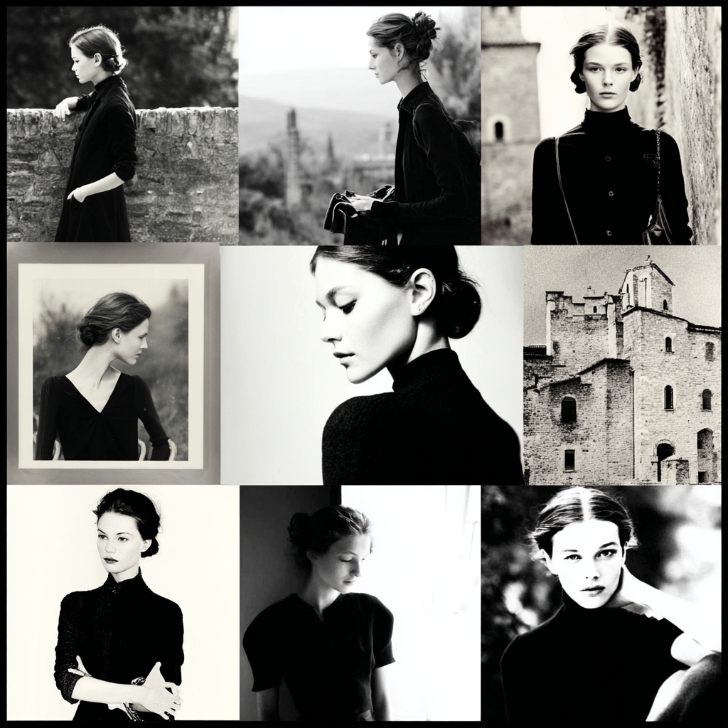 Porträts Vintage Modell Collage In Verschiedenen Posen Mit Dunkler Kleidung | Mode und Stil | Menschen und Emotionen