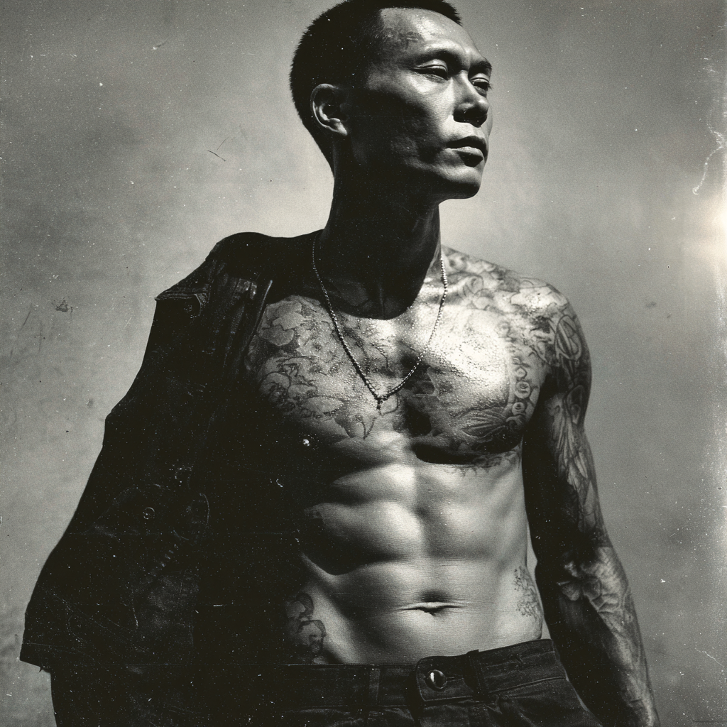 Muscularer Individüller Mit Tattoos In Starker Pose | Mode und Stil | Menschen und Emotionen