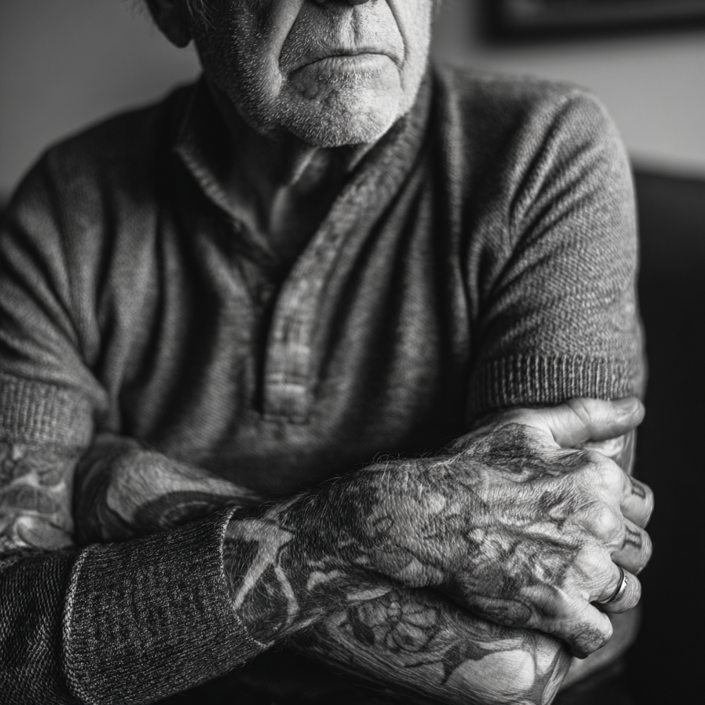 Nachdenklicher Alter Mann Mit Tattoos | Mode und Stil | Menschen und Emotionen