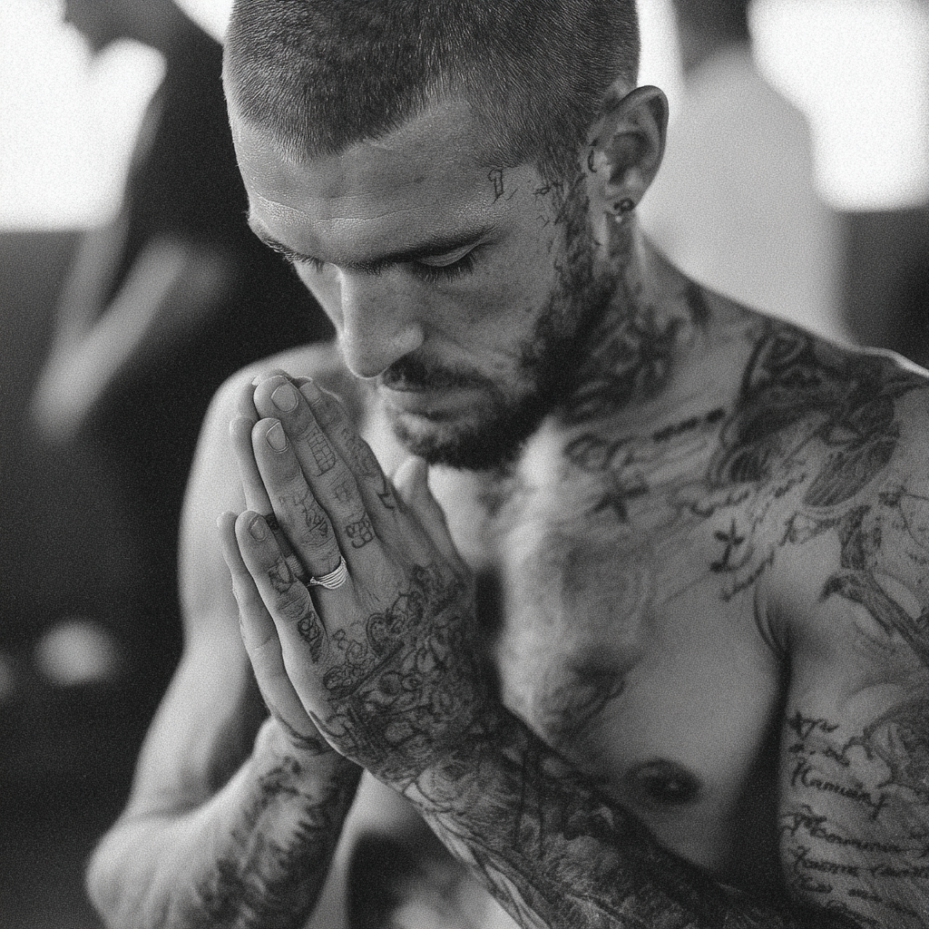 Nachdenklicher Mensch Mit Tattoos Monochrom Fotografie | Mode und Stil | Menschen und Emotionen
