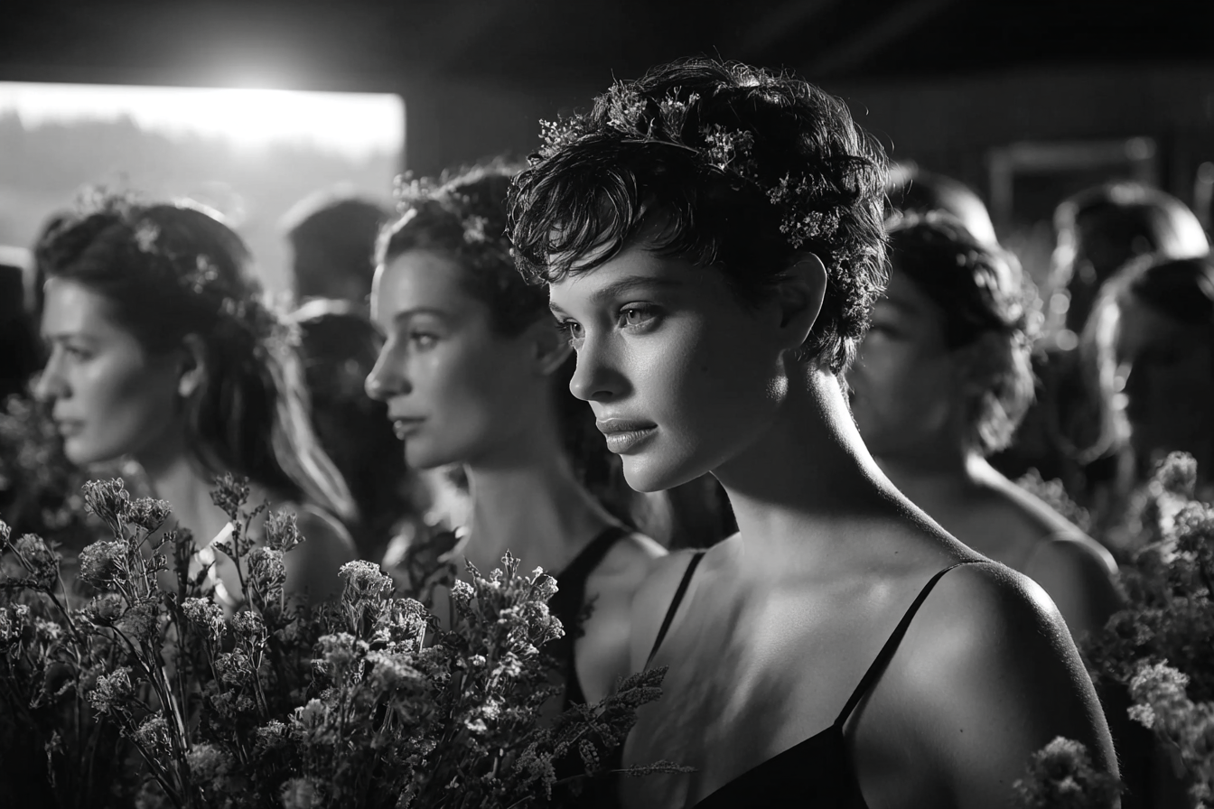 Porträts Schwarz Weisse Fotografie Von Fraün Mit Blumen Beim Fashion Event | Mode und Stil | Menschen und Emotionen