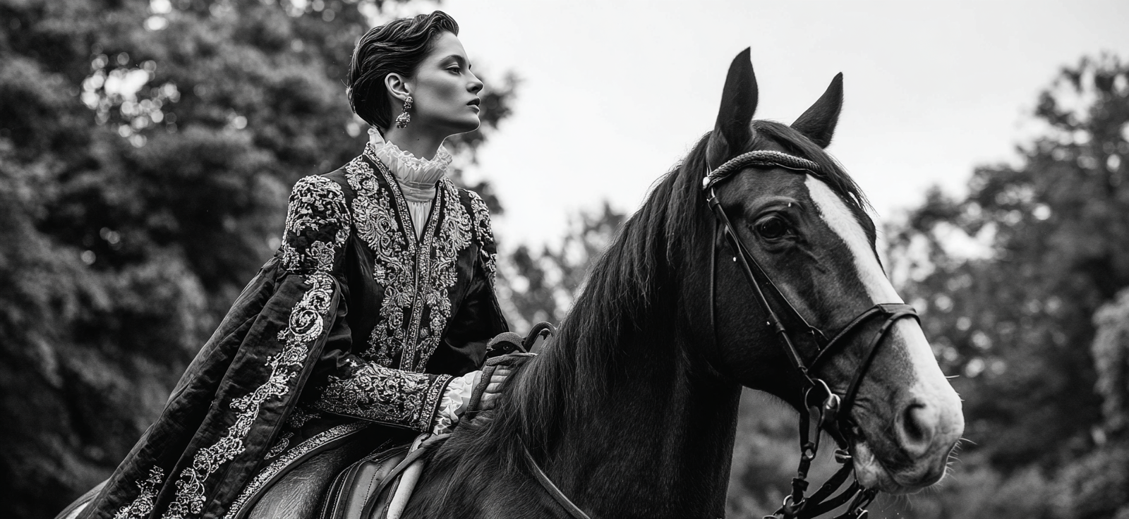 Elegant Reitender Person In Rich Embloden Outfit Im Freien | Mode und Stil | Menschen und Emotionen