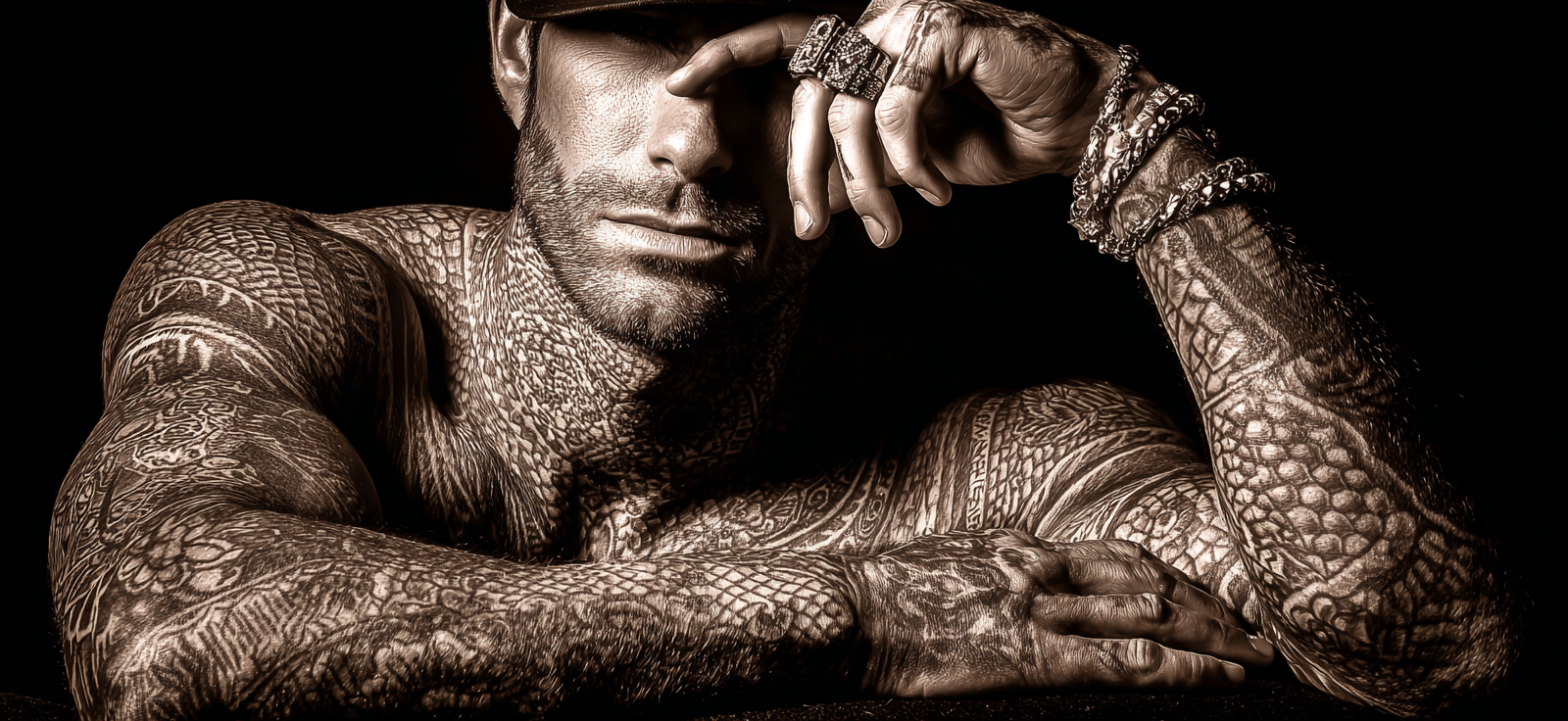 Heavily Tattoöd Portrait Monochrome Effect | Mode und Stil | Menschen und Emotionen