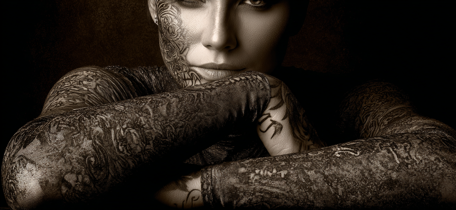 Hohe Kontrast Monochrome Portrait Mit Tattoos Dramatische Beleuchtung | Mode und Stil | Menschen und Emotionen