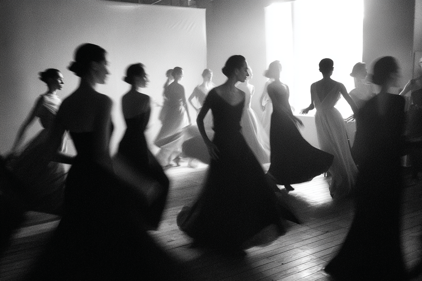 Monochromatische Tanzende Fraün Im Lichtstrom | Mode und Stil | Menschen und Emotionen